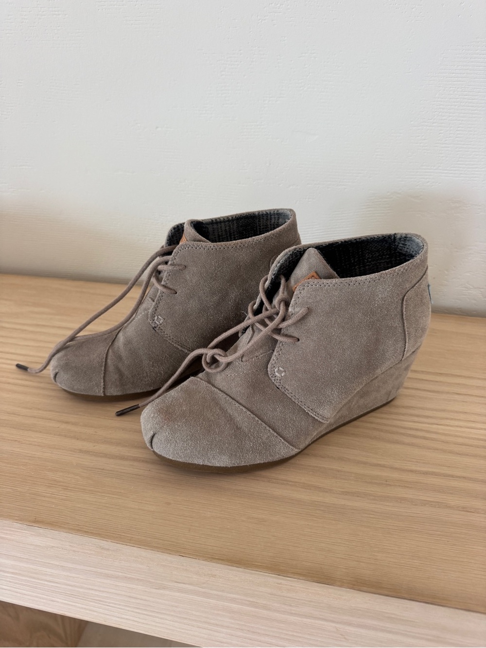 Tom’s Suede Lace Up Wedge Ankle Booties